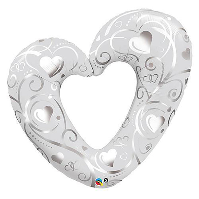 Foil Balloon Hearts & Filigree Pearl White