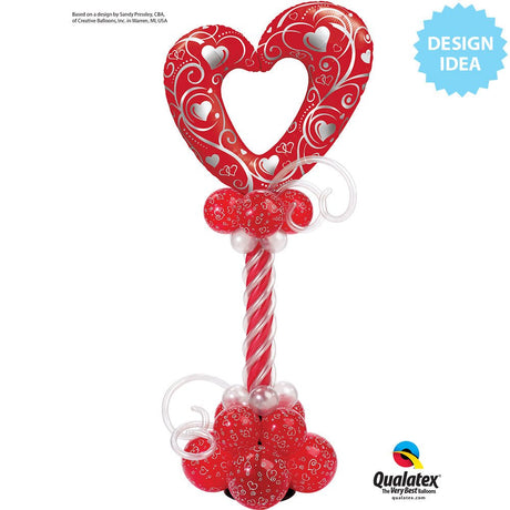Foil Balloon Hearts & Filigree Red 42 Inch