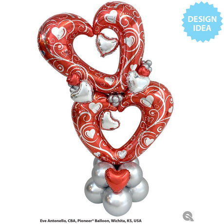 Foil Balloon Hearts & Filigree Red 42 Inch