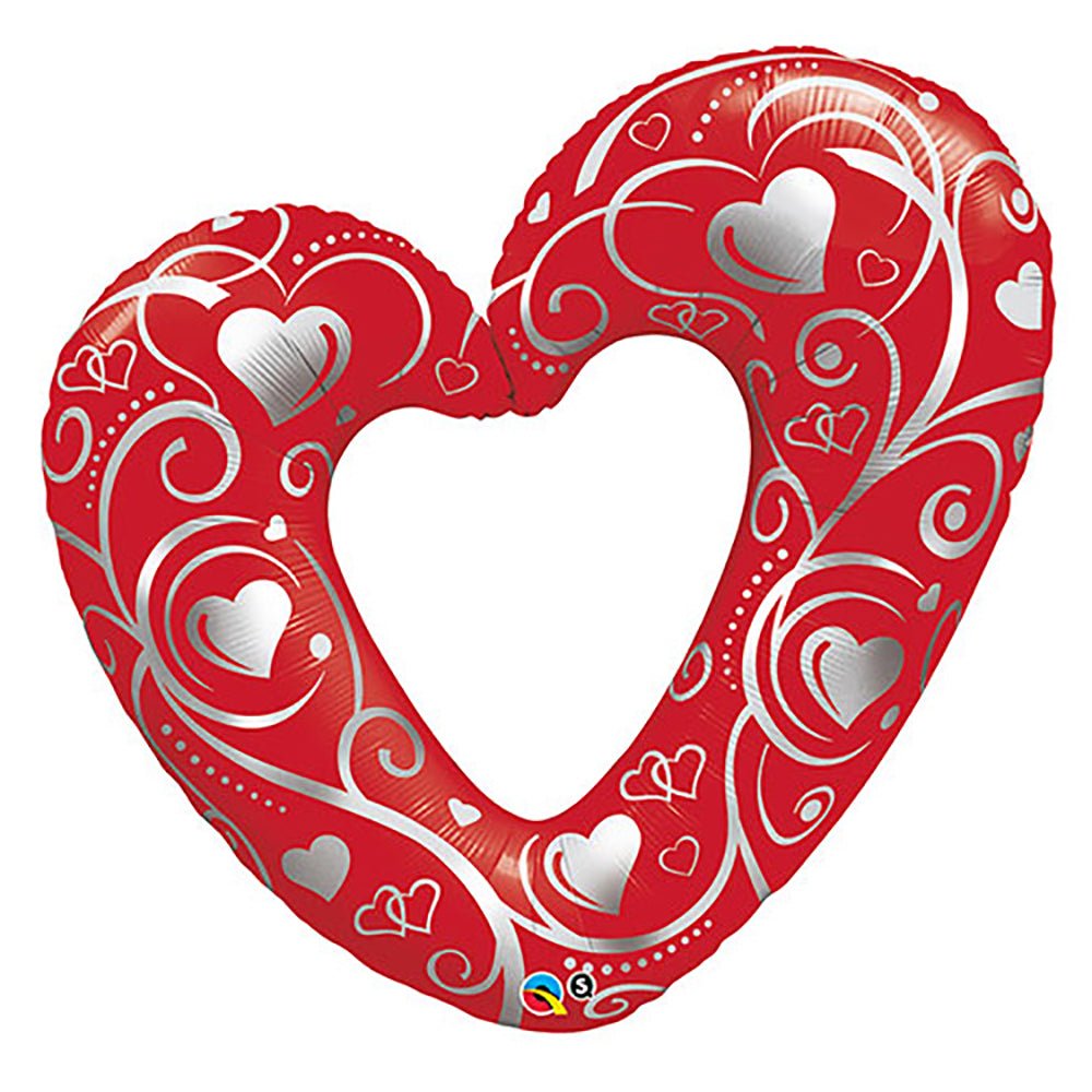 Foil Balloon Hearts & Filigree Red 42 Inch