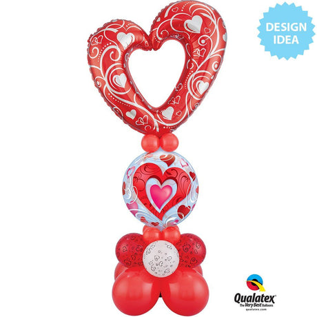 Foil Balloon Hearts & Filigree Red 42 Inch