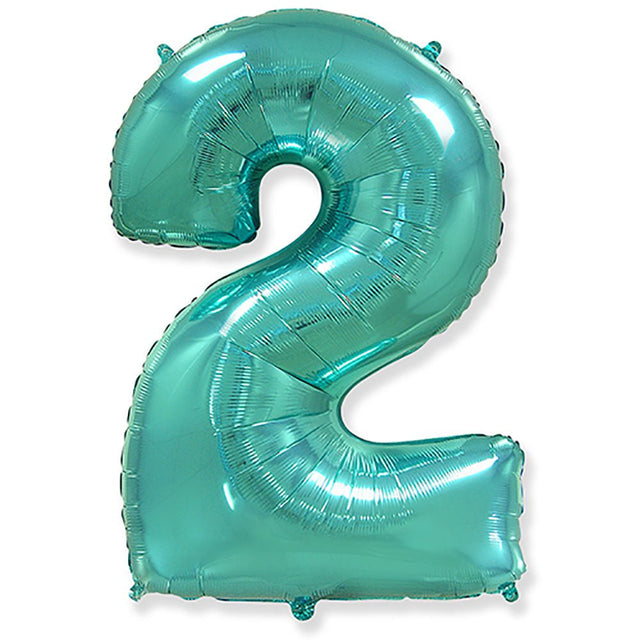 Foil Number 2 Teal Blue Balloon