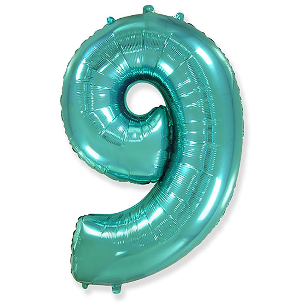 Foil Number 9 Teal Blue Balloon