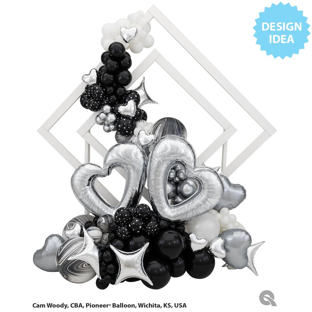 Open Marble Heart Silver Foil Balloon
