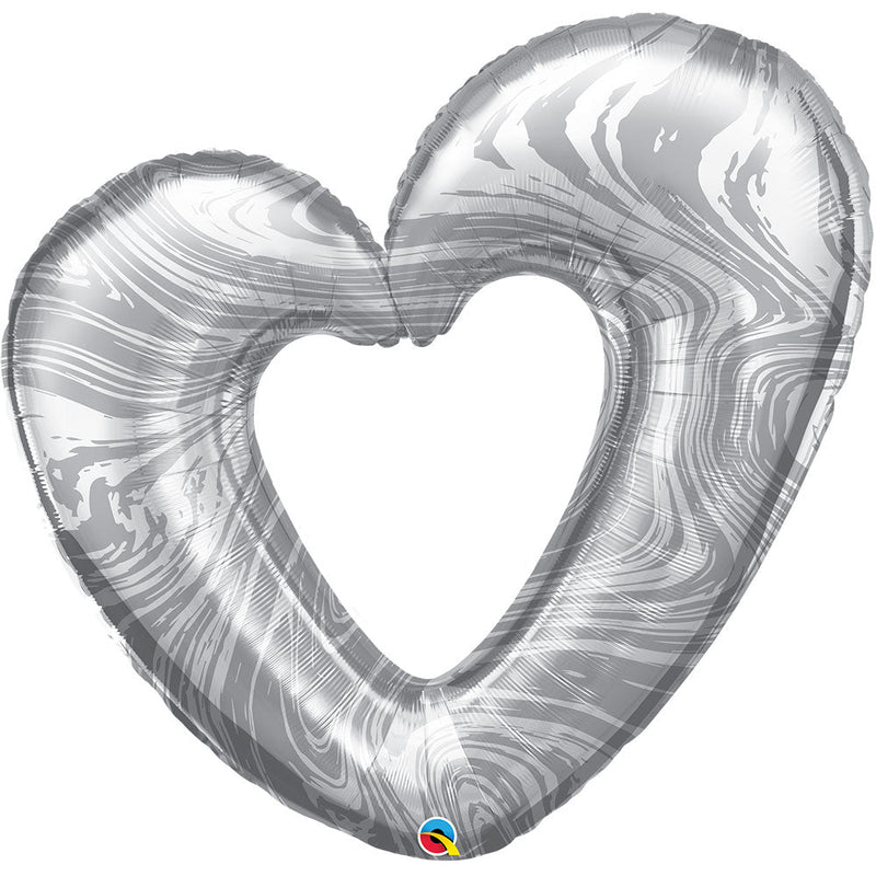 Open Marble Heart Silver Foil Balloon