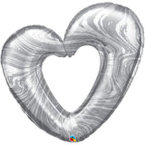 Open Marble Heart Silver Foil Balloon