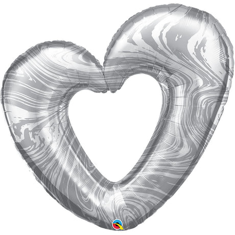 Open Marble Heart Silver Foil Balloon