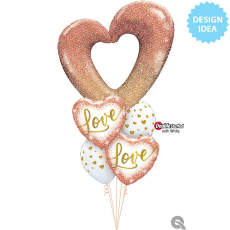 Heart Foil Balloon Rose Gold Glitter Ombre