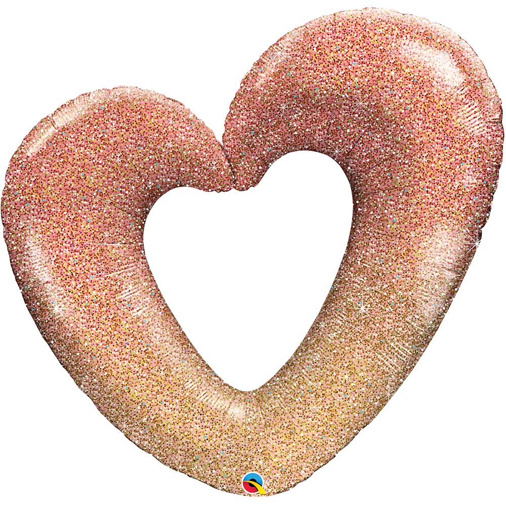 Heart Foil Balloon Rose Gold Glitter Ombre