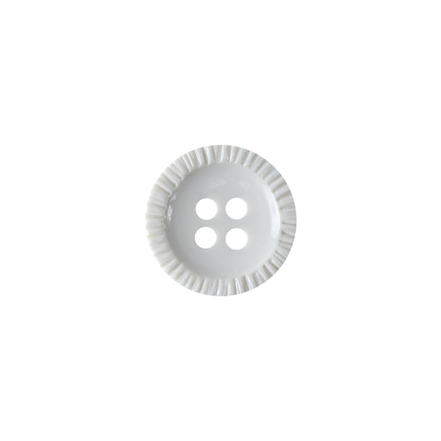 Opaque Lily White Pie-Crust Rim 4-Hole Plastic Shirt Button - 20L/12.5mm