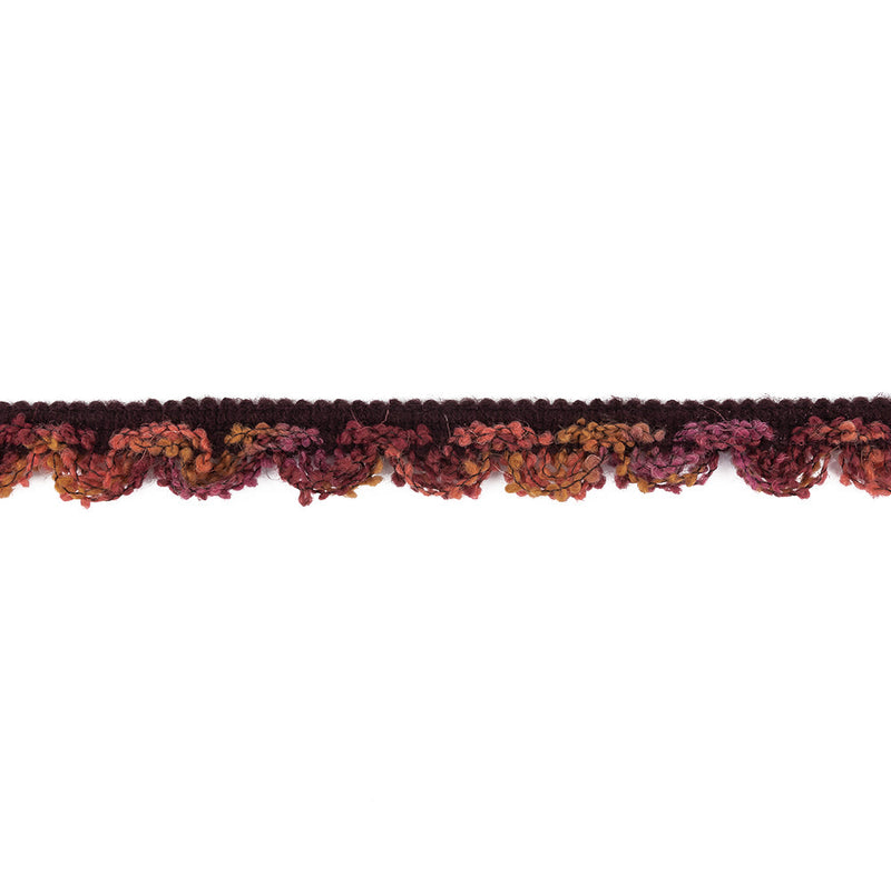 Maroon, Red, Pink and Yellow Boucled Wool Blend Trimming - 1"