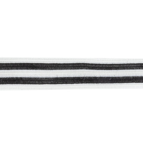 White and Black Striped Elastic Trimming - 0.7"
