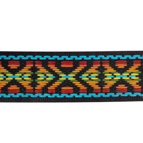 Rainbow and Black Tribal Embroidered Trimming - 1"