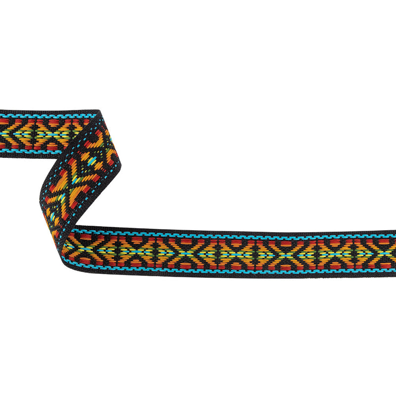 Rainbow and Black Tribal Embroidered Trimming - 1"
