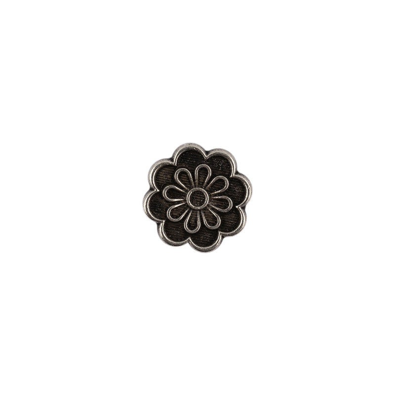 Italian Silver Oxidized Floral Shank Back Button - 18L/11.5mm