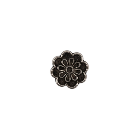 Italian Silver Oxidized Floral Shank Back Button - 18L/11.5mm