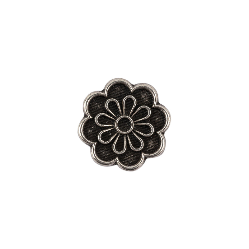 Italian Silver Oxidized Floral Shank Back Button - 24L/15mm