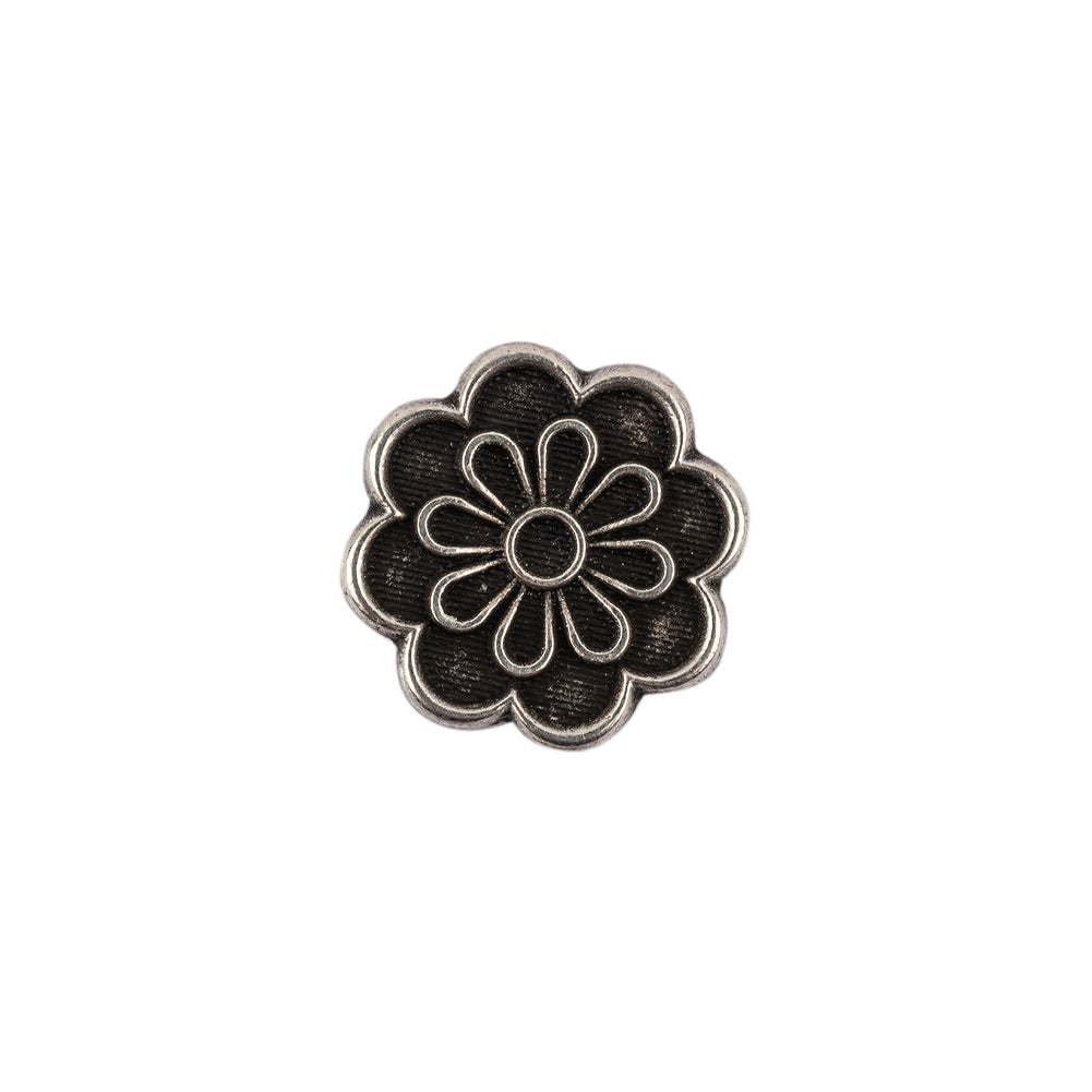 Italian Silver Oxidized Floral Shank Back Button - 24L/15mm
