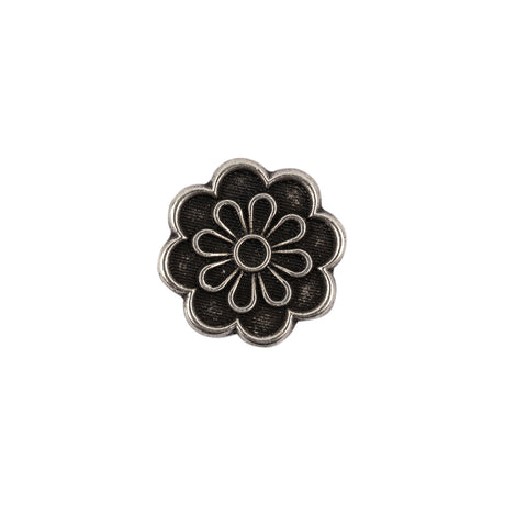 Italian Silver Oxidized Floral Shank Back Button - 24L/15mm