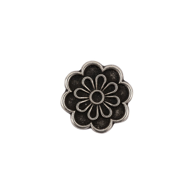 Italian Silver Oxidized Floral Shank Back Button - 24L/15mm