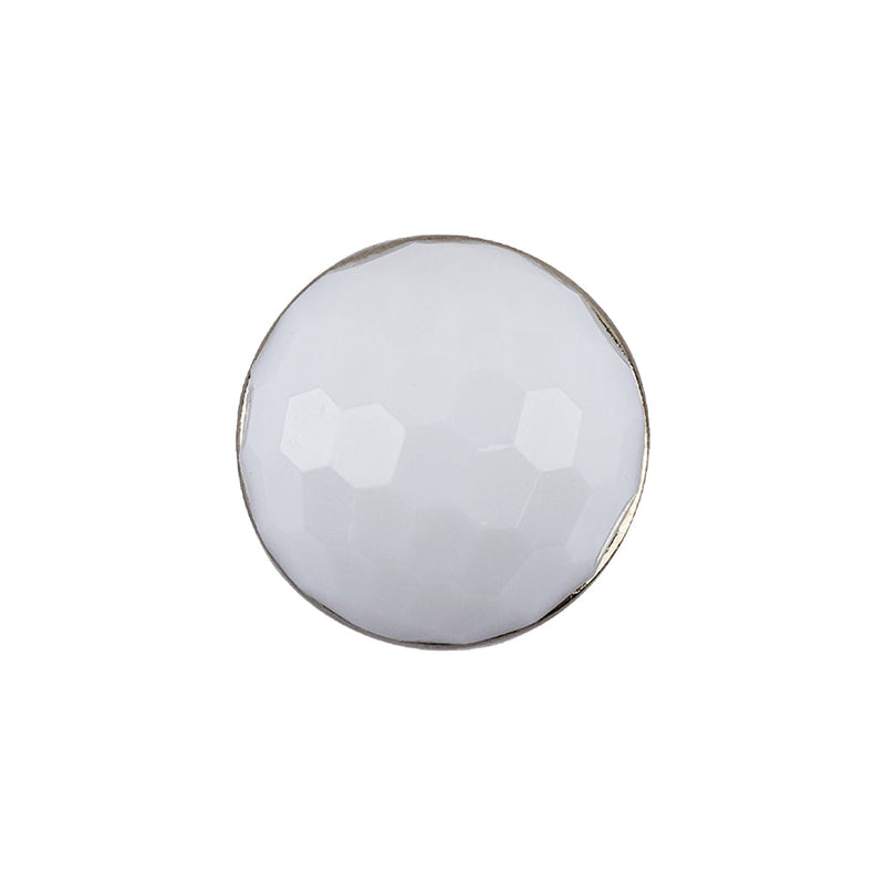 Italian White and Silver Geometric Faceted Dome Shaped Shank Back Button - 32L/20mm