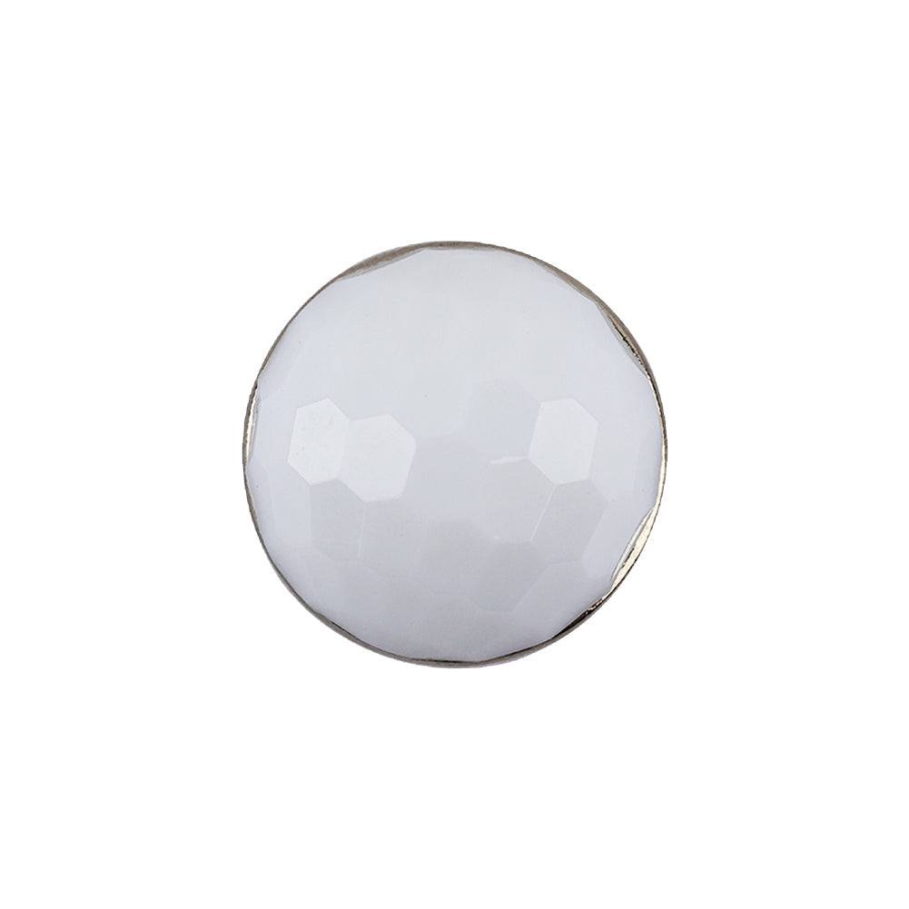 Italian White and Silver Geometric Faceted Dome Shaped Shank Back Button - 32L/20mm