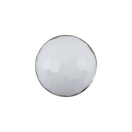 Italian White and Silver Geometric Faceted Dome Shaped Shank Back Button - 32L/20mm