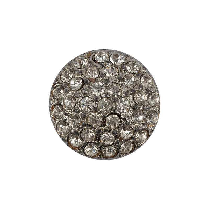Italian Silver Cast Metal and Rhinestone Shank Back Button - 36L/23mm