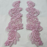 1 Yard Elegant Beaded & Corded Floral Lace Applique on Sheer Polyester Organza,Style 95931N-BP