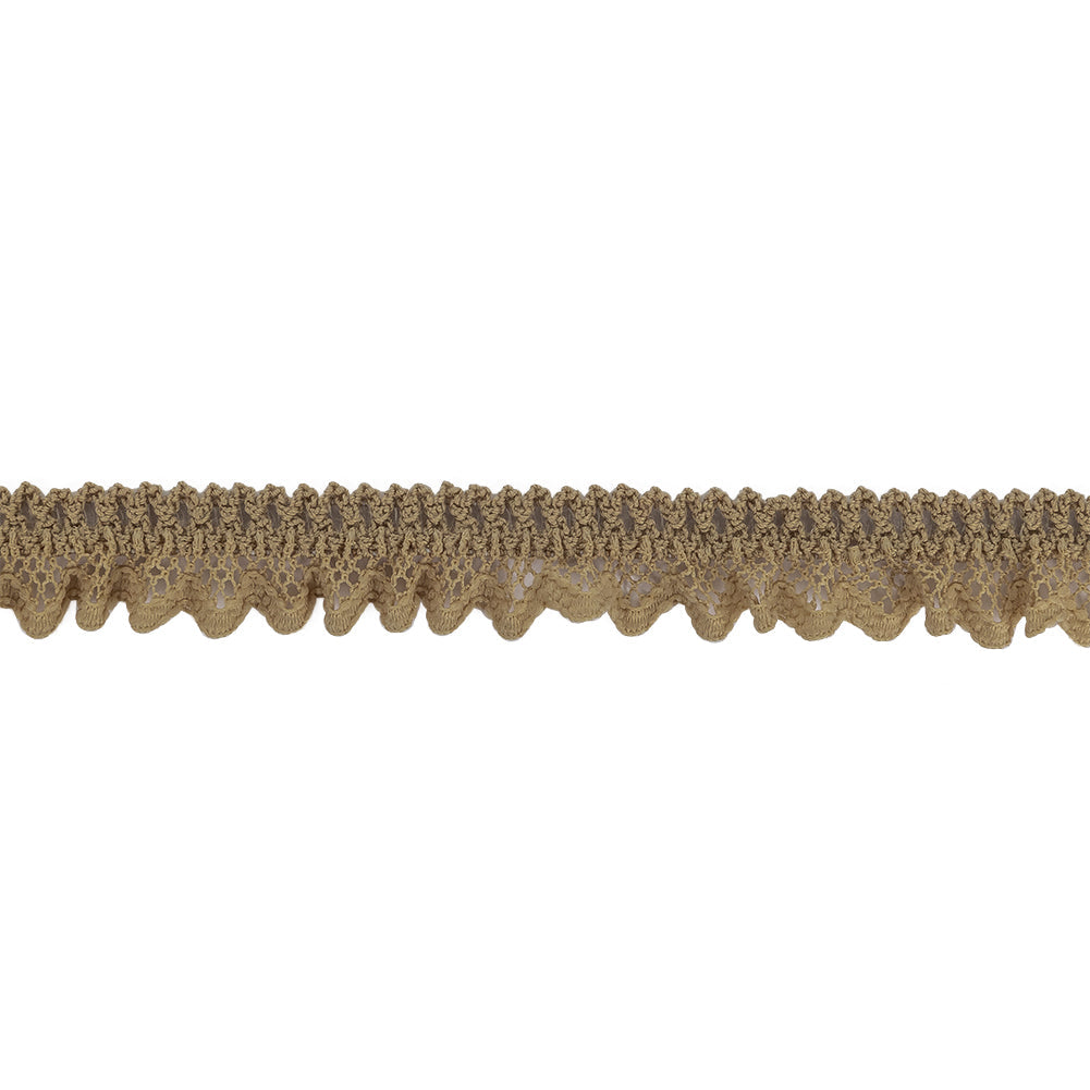 Desert Beige Ruffled Stretch Lace Trimming - 0.625"
