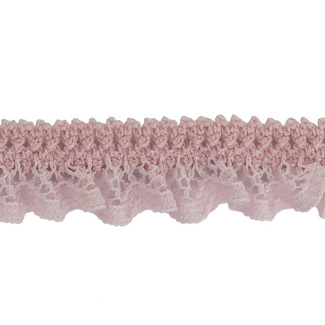 Primrose Pink Ruffled Stretch Lace Trimming - 0.625"
