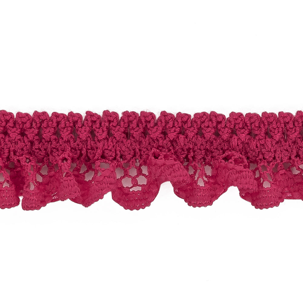 Deep Pink Ruffled Stretch Lace Trimming - 0.625"