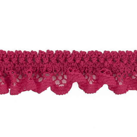Deep Pink Ruffled Stretch Lace Trimming - 0.625"