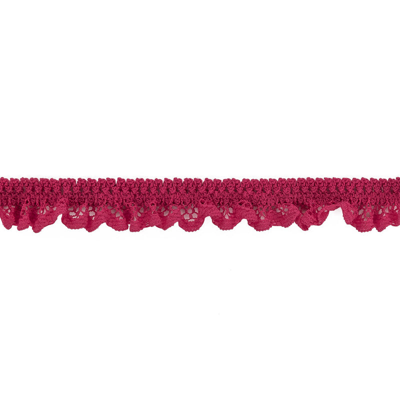 Deep Pink Ruffled Stretch Lace Trimming - 0.625"