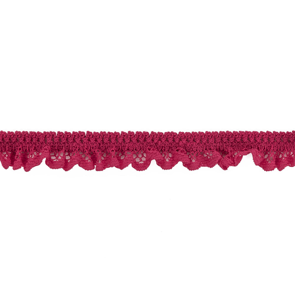 Deep Pink Ruffled Stretch Lace Trimming - 0.625"