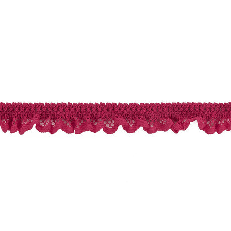 Deep Pink Ruffled Stretch Lace Trimming - 0.625"