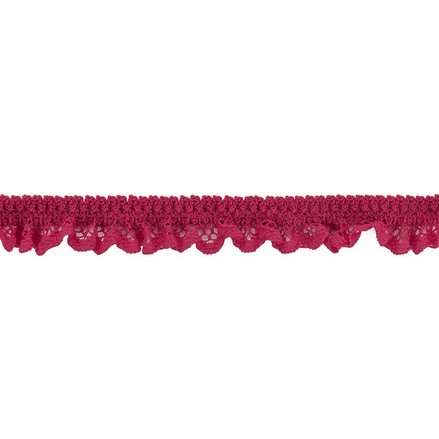 Deep Pink Ruffled Stretch Lace Trimming - 0.625"