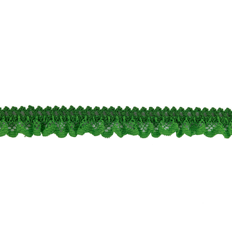 Grass Green Ruffled Stretch Lace Trimming - 0.625"