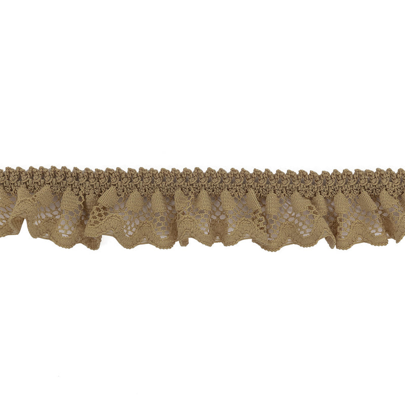 Desert Beige Ruffled Stretch Lace Trimming - 1"