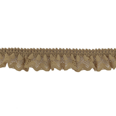 Desert Beige Ruffled Stretch Lace Trimming - 1"