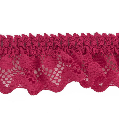 Deep Pink Ruffled Stretch Lace Trimming - 1"