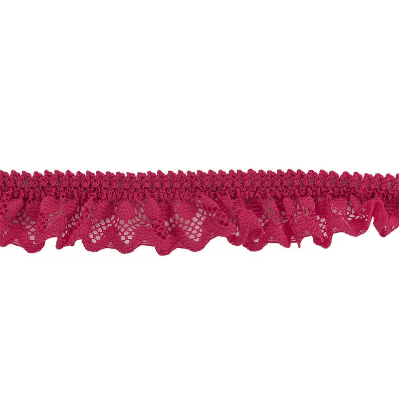 Deep Pink Ruffled Stretch Lace Trimming - 1"