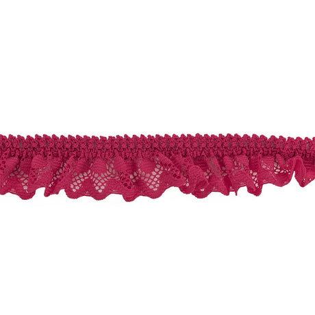 Deep Pink Ruffled Stretch Lace Trimming - 1"