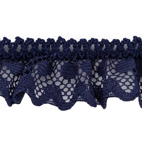 Black Iris Ruffled Stretch Lace Trimming - 1"