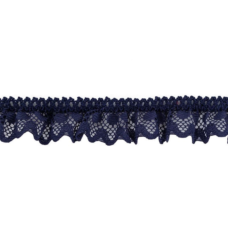 Black Iris Ruffled Stretch Lace Trimming - 1"