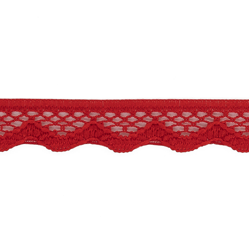 Fire Engine Red Scalloped Edge Lace Geometric Trimming - 0.5"