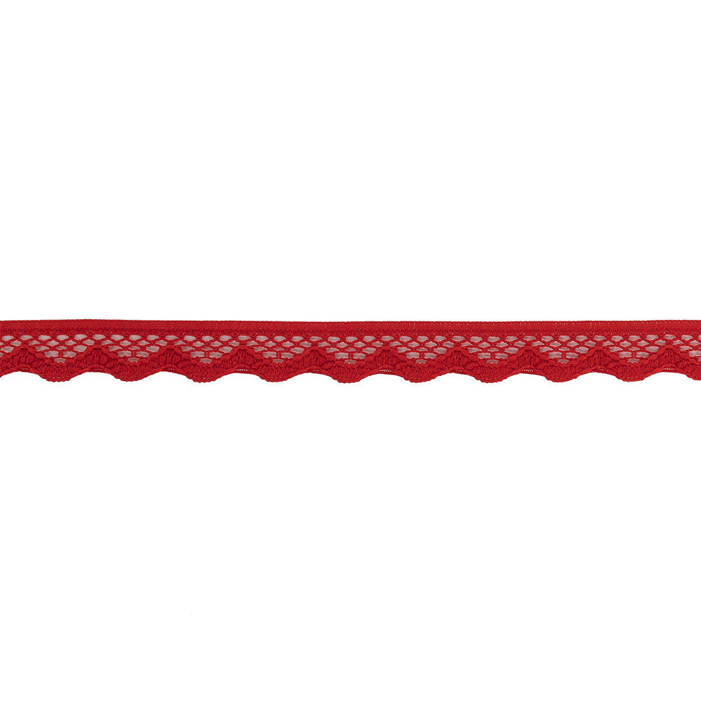 Fire Engine Red Scalloped Edge Lace Geometric Trimming - 0.5"