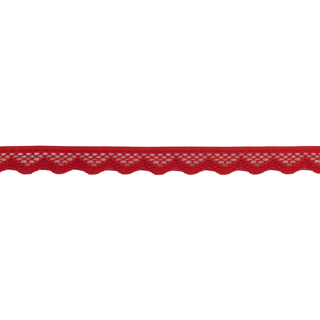 Fire Engine Red Scalloped Edge Lace Geometric Trimming - 0.5"