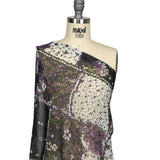 Purple, Green and Black Patchwork Floral Polyester Chiffon