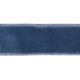 Navy Peony and Silver Metallic Lined Velvet Ribbon - 0.875"